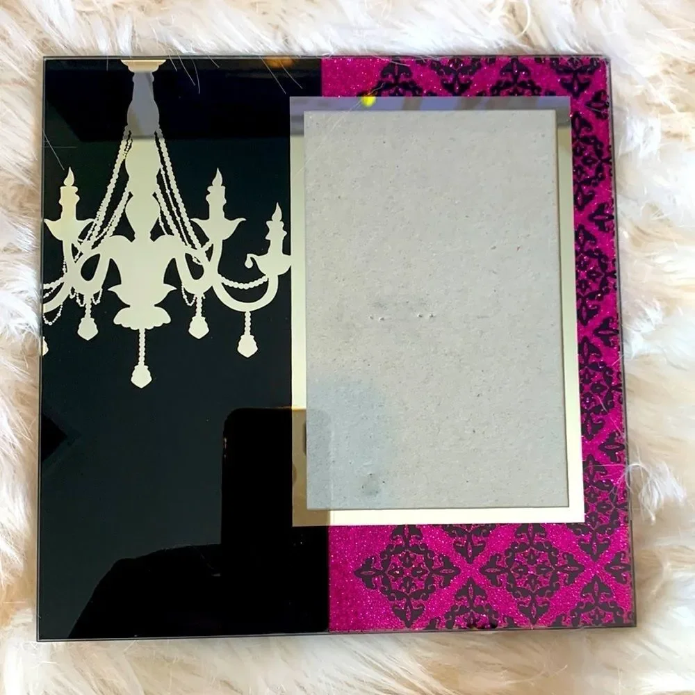 Black Gloss Pink Glitter Damask Chandelier Picture Frame